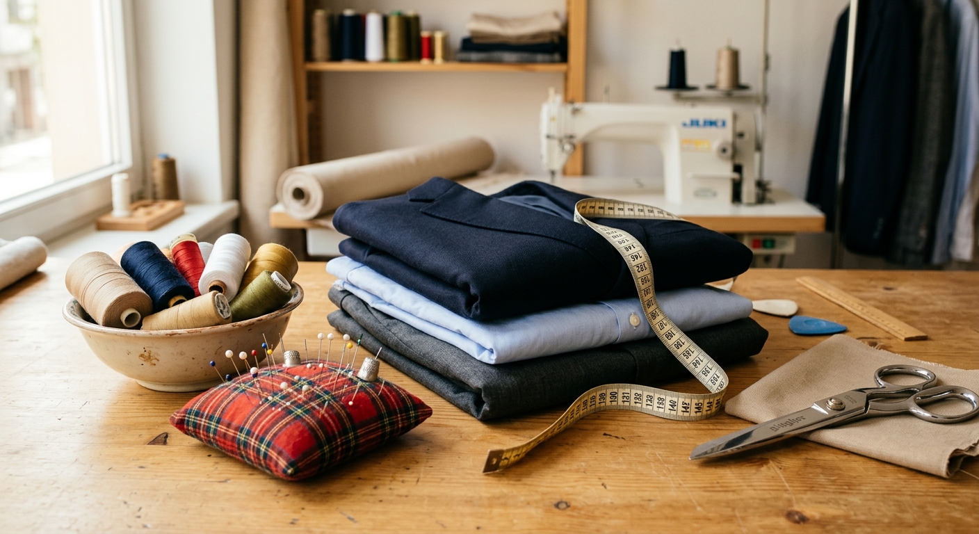Tailoring tools and folded garments